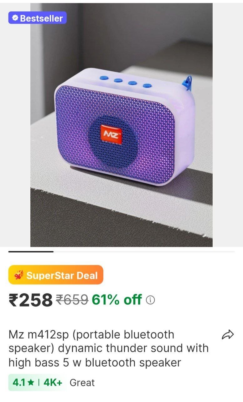 mz m412sp portable bluetooth speaker dynamic thunder sound with high bass 5 w bluetooth speaker