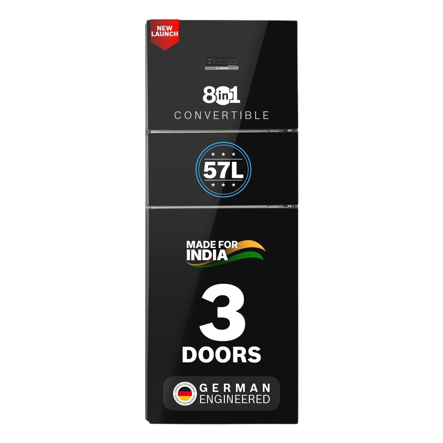 Bosch 335L Max Flex,3 Star,8 in 1 Convertible,Vario Inverter,Frost Free Triple Door Refrigerator,Black Pearl (CMC36K23VI)Interactive Display|18 Hrs Cooling Retention|Adaptive UI|Vita-Fresh Technology