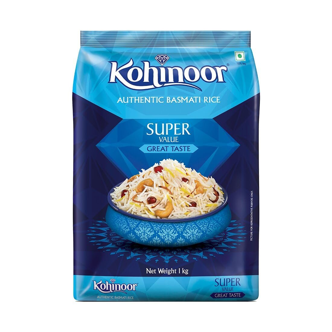Kohinoor Super Value Basmati Rice, 1 Kg Authentic Long-Grain Basmati Rice (Up to 20 mm) | Aromatic, Flavorful I Ideal for Pulao & Plain Rice