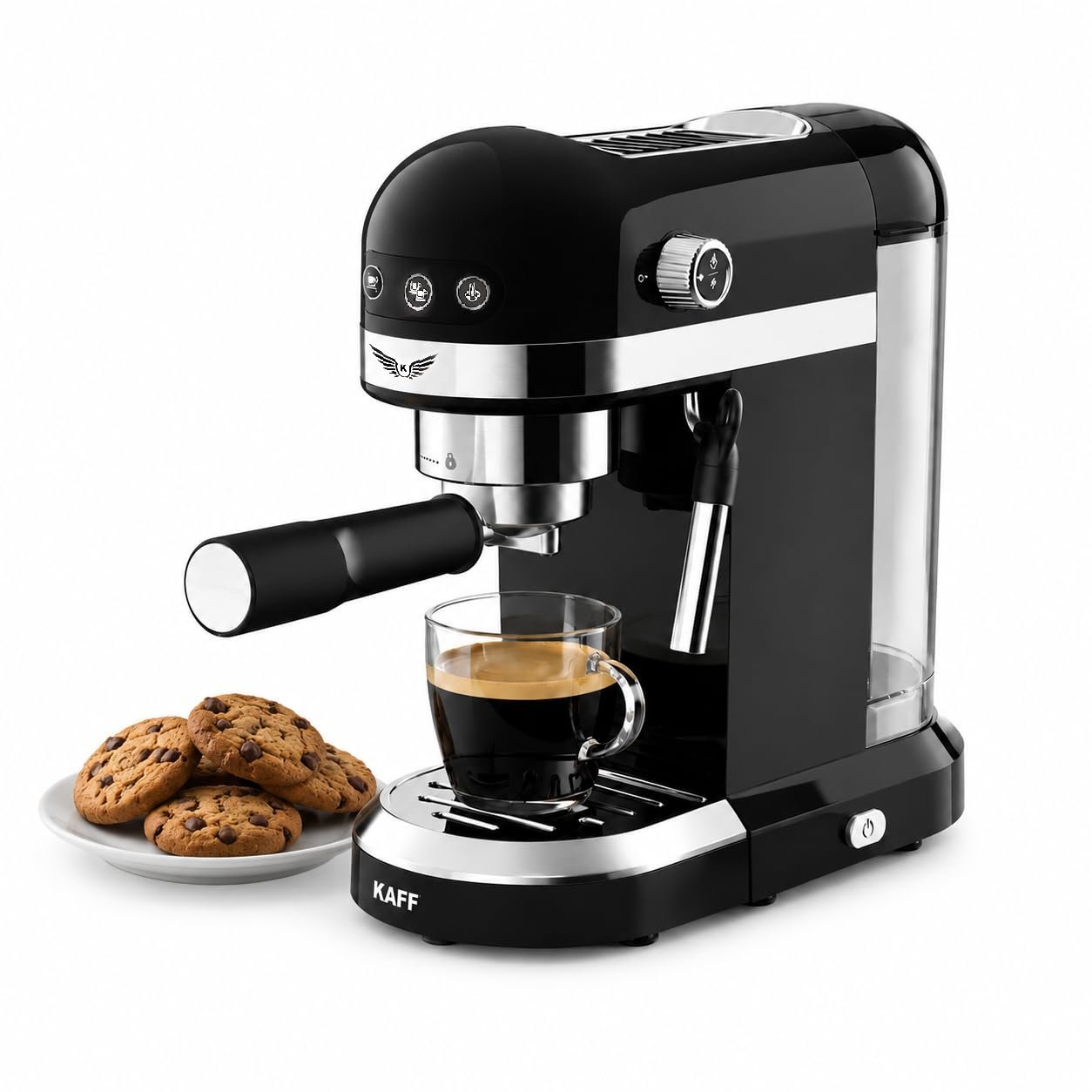 KAFF Fontana 1350 Watts Espresso Coffee Maker, 19 Bar High Pressure Pump, Steam Espresso Coffee, Detachable Frothing Nozzle Coffee Machine For Home (Black)