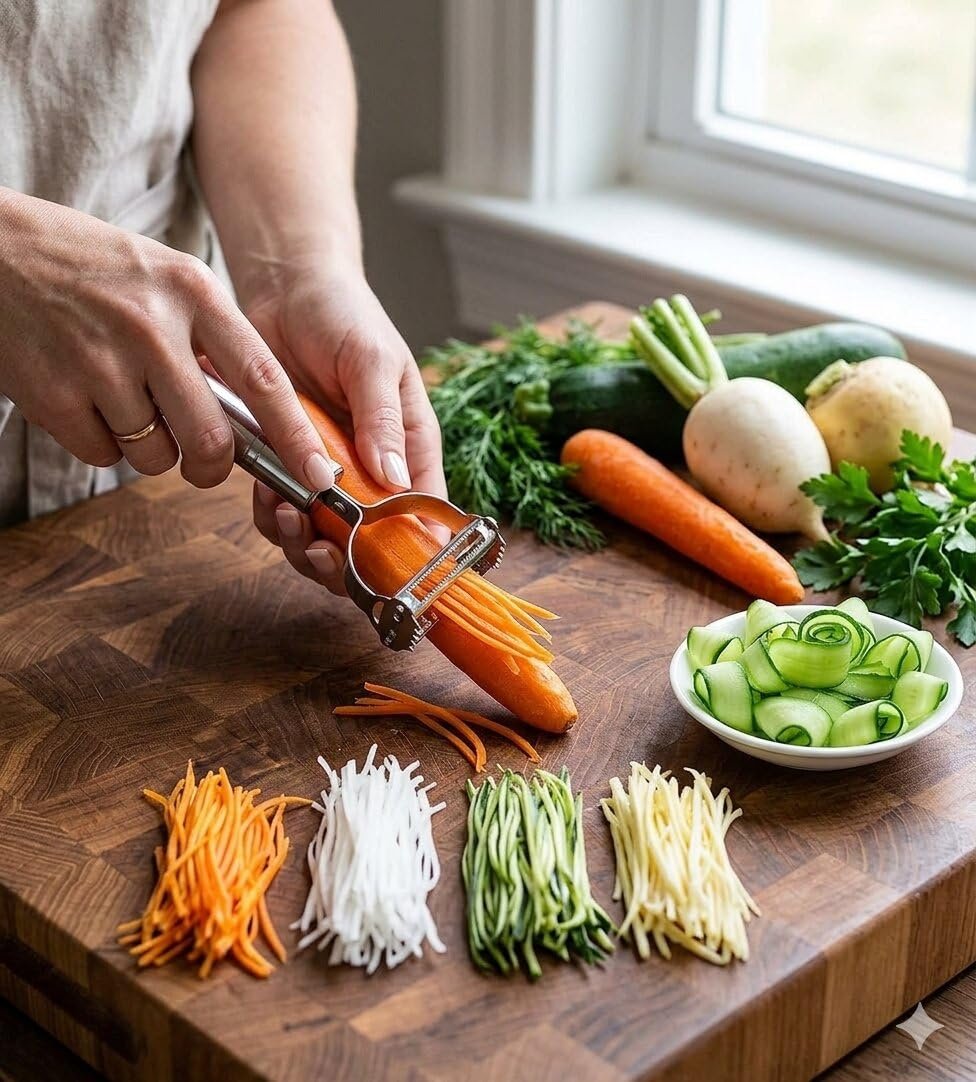 Stainless Steel Vegetable Peeler with Julienne Cutter, 2-in-1 Multipurpose Tool, Anti-Slip Handle, for Potato, Carrot, Cucumber
