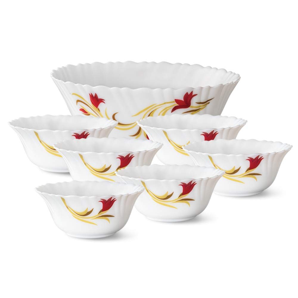 Borosil Larah By Opalware Floral Pudding Set - 7 Pieces, White, 860 Ml