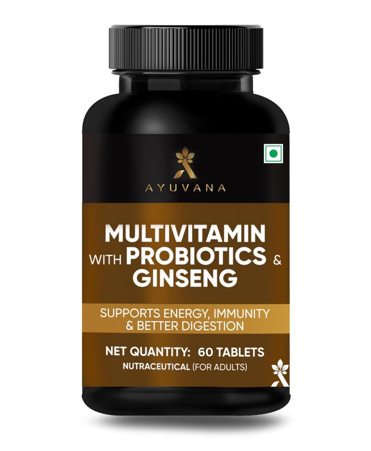 Multivitamin with Probiotics and Ginseng for Men and Women | Supports Energy, Immunity and Digestion | 100% Vegetarian Probiotic Supplement | 60 Tablets