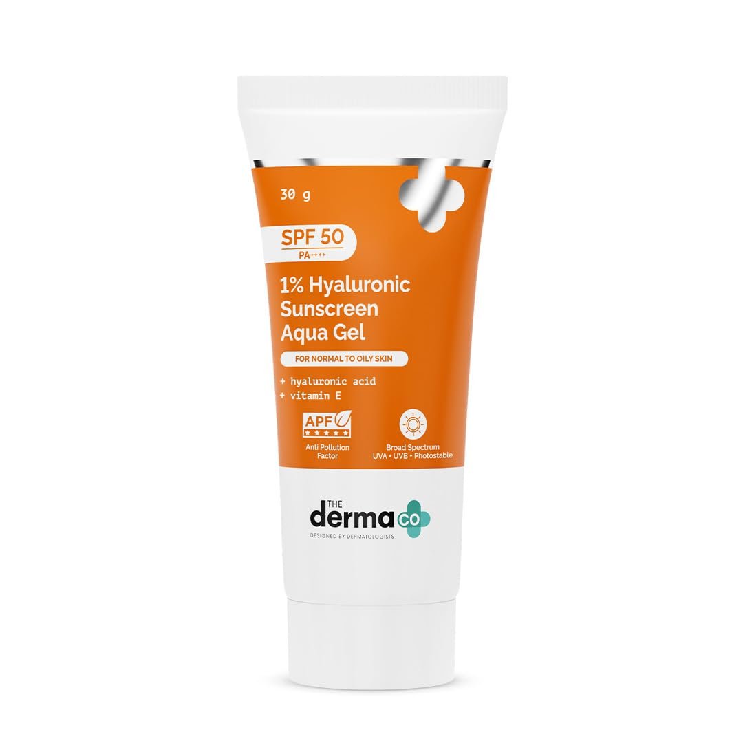 The Derma Co 1% Hyaluronic Sunscreen Aqua Gel SPF 50 PA++++ | Hydrating, Lightweight & Non-Greasy | No White Cast | Broad Spectrum & Blue Light Protection | Clinically Tested - (In-Vivo) | PPD