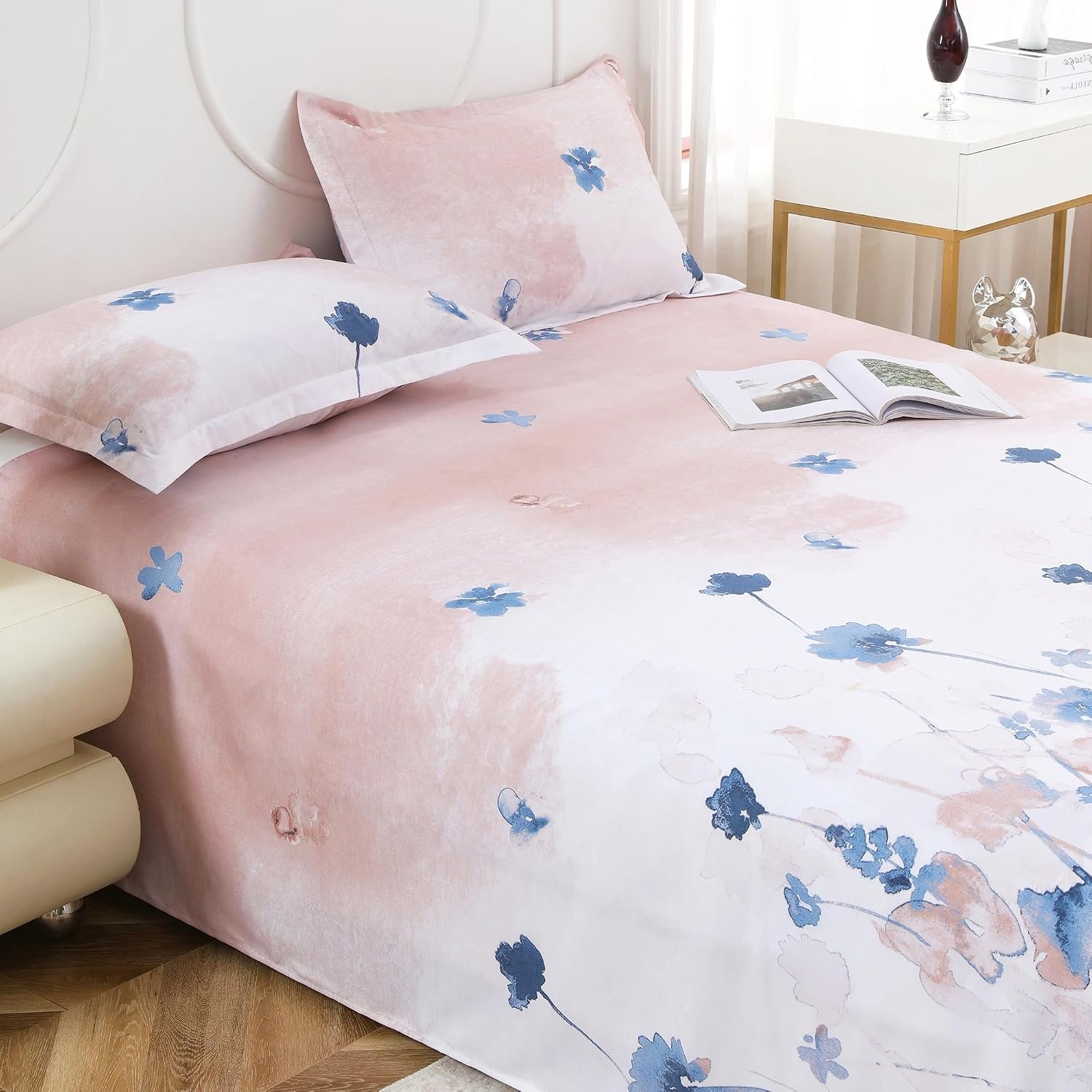 Dew Cotton Bedsheet for Double Bed 160 TC 250 x 225 CM, Navy