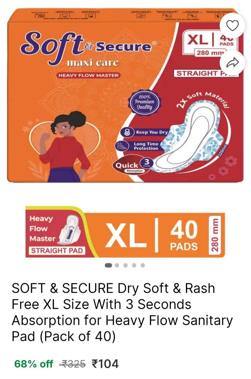 soft secure dry rash free xl size 3 seconds absorption heavy flow sanitary pad