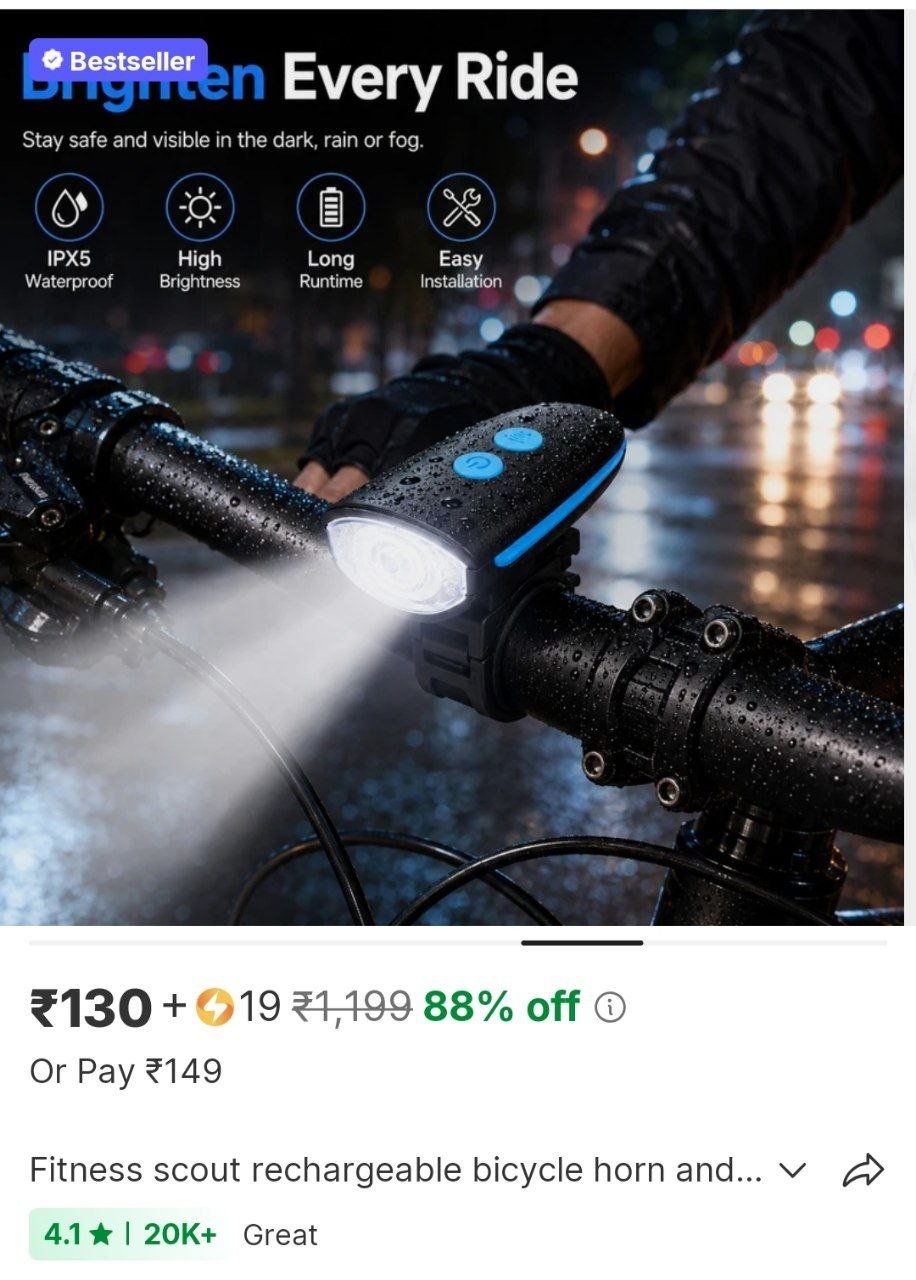 fitness scout rechargeable bicycle horn and light 3 mode usb light led front light