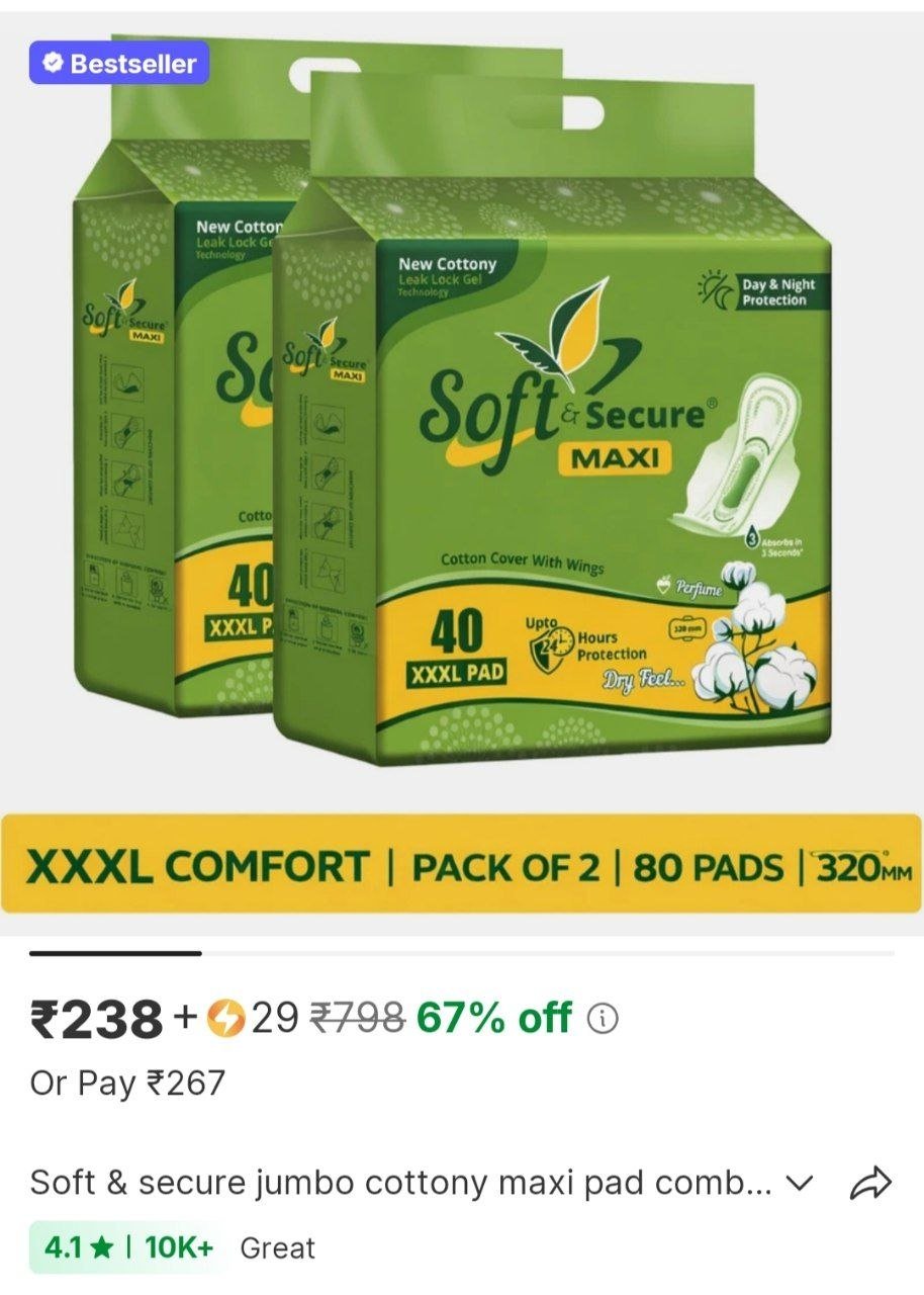 soft secure jumbo cottony maxi pad combo of 2 pack sanitary pad