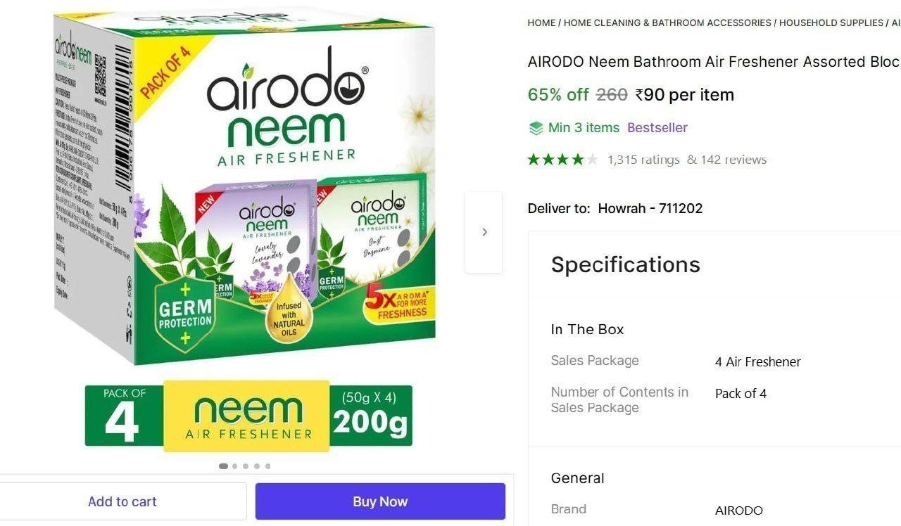 airodo neem bathroom air freshener assorted blocks mixed fragrance 30 days long lasting blocks