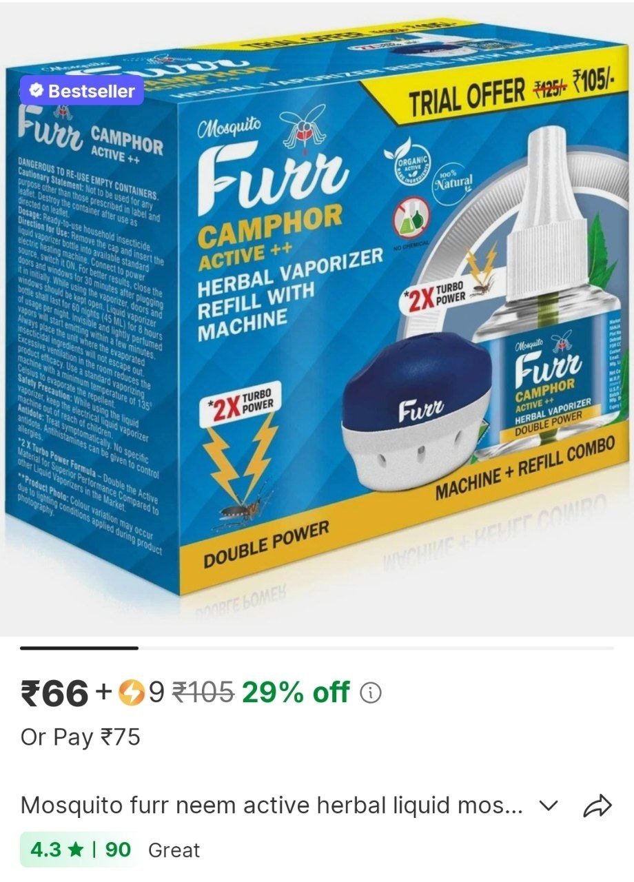 mosquito furr neem active herbal liquid mosquito repellent 1 machine 1 refill vaporiser combo mosqui