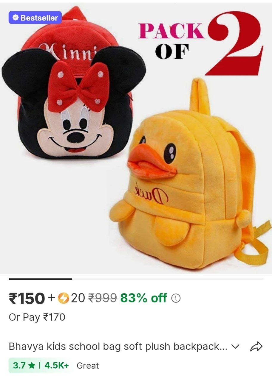 bhavya kids school bag soft plush backpacks pack of 2 cartoon boys girls baby bag 2 5 years school b