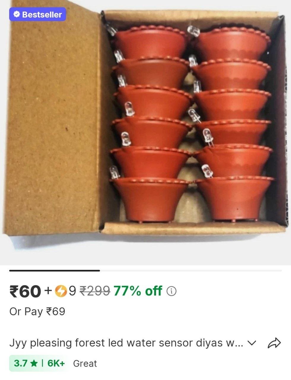jyy pleasing forest led water sensor diyas with water sensing plastic pack of 6 table diya