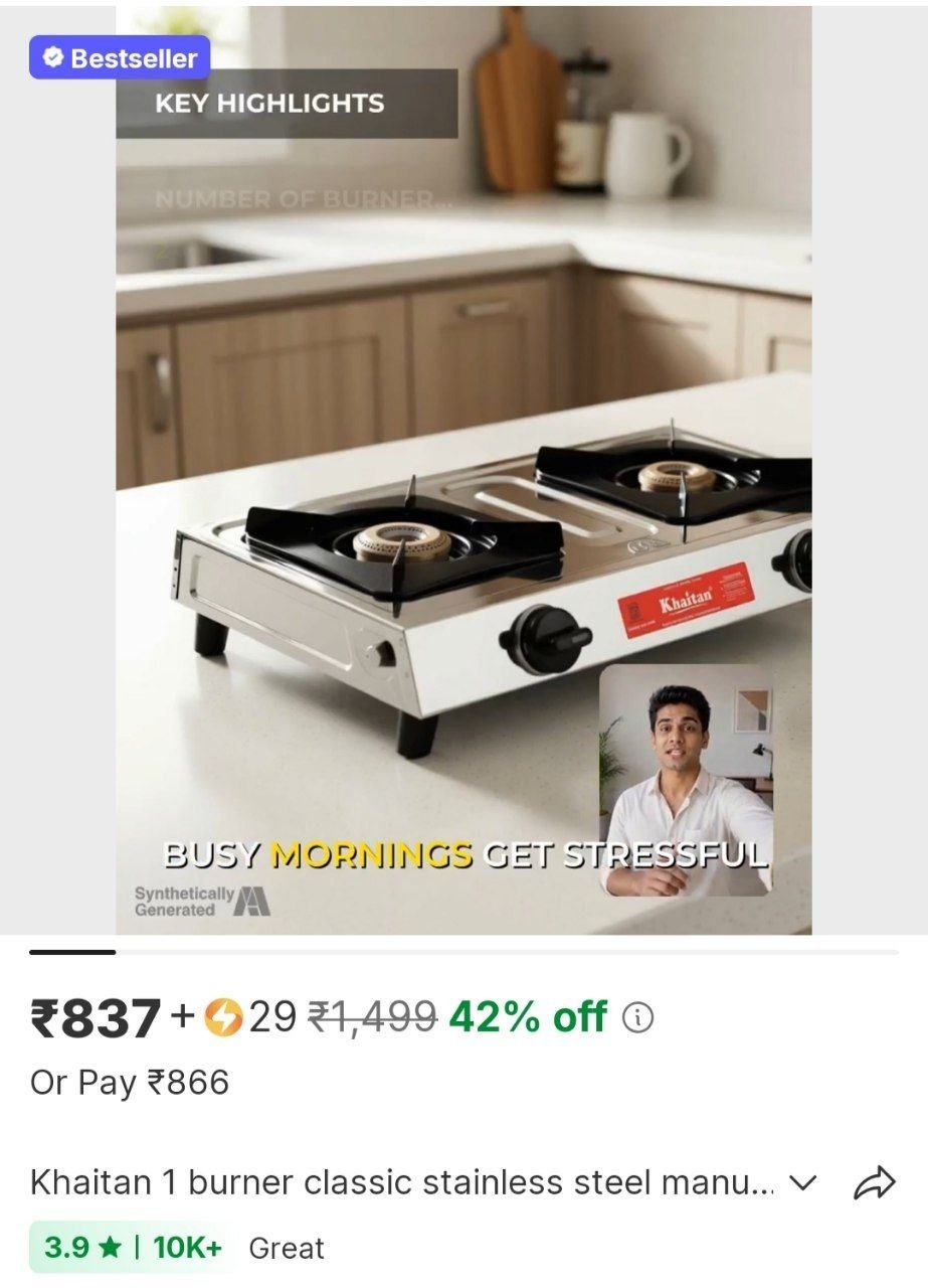 khaitan 1 burner classic stainless steel manual gas stove