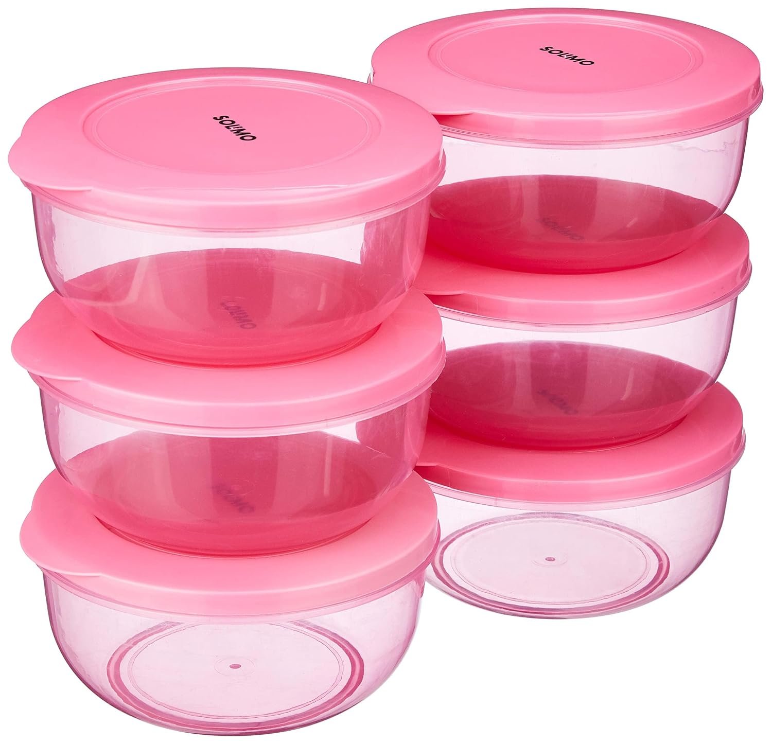Amazon Brand - Solimo Plastic Nestable Round Container | Set of 6 | 900 ml | Pink