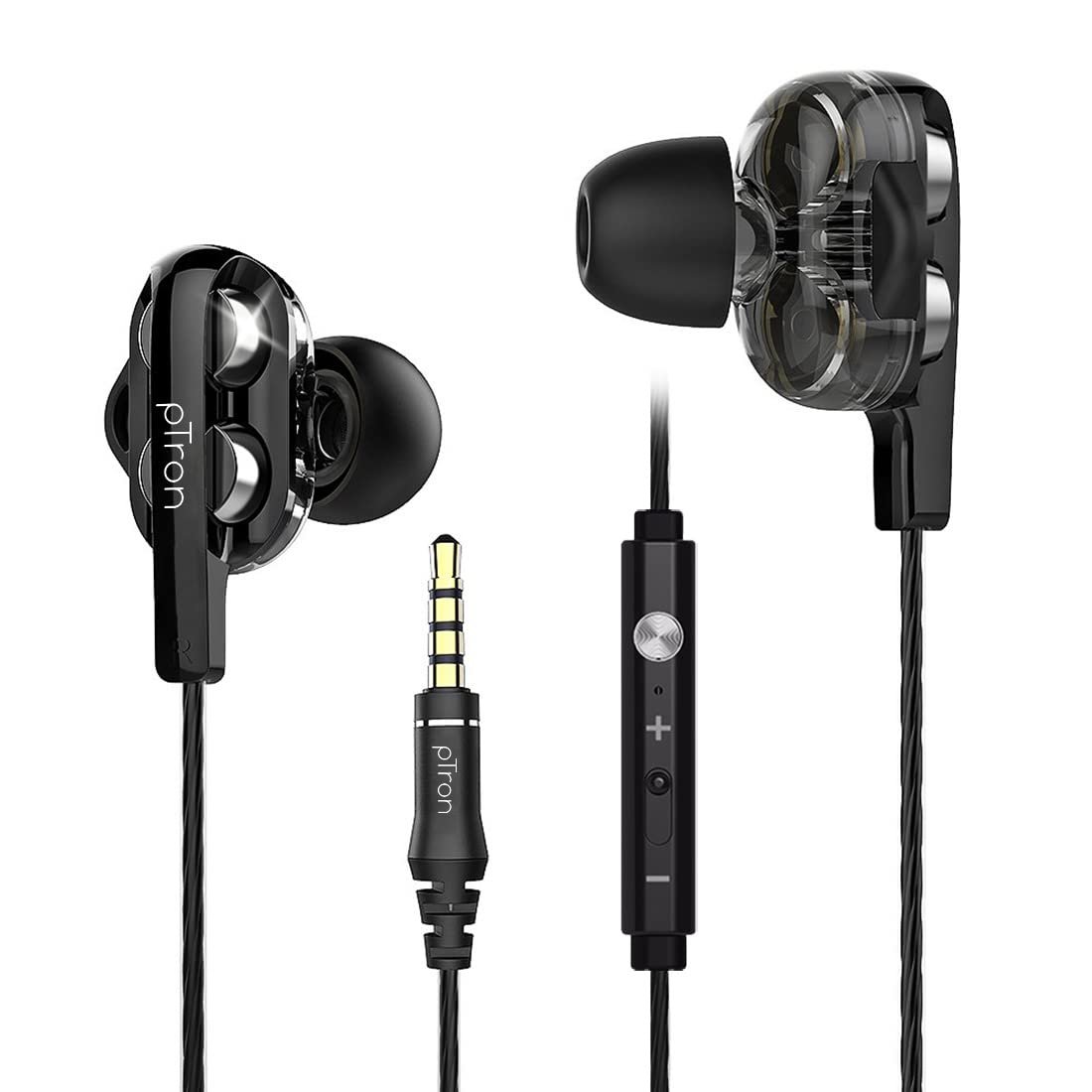PTron Boom Ultima V2 Dual Driver, in Ear Gaming Wired Earphones with Mic, Volume Control, Passive Noise Cancelling Boom 3 with 3.5mm Audio Jack & 1.2M Tangle-Free Cable (Black)