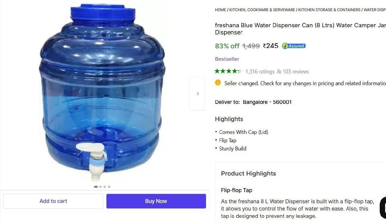freshana blue water dispenser can 8 ltrs camper jar travel house office bottled