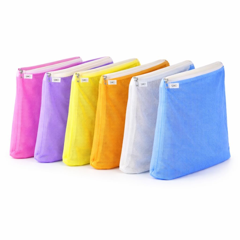 SIO Eco-Friendly Reusable Produce Storage Bags (Pack of 6) – Mesh Vegetable & Fruit Fridge Bags with Zipper | Multipurpose Grocery Storage Bags