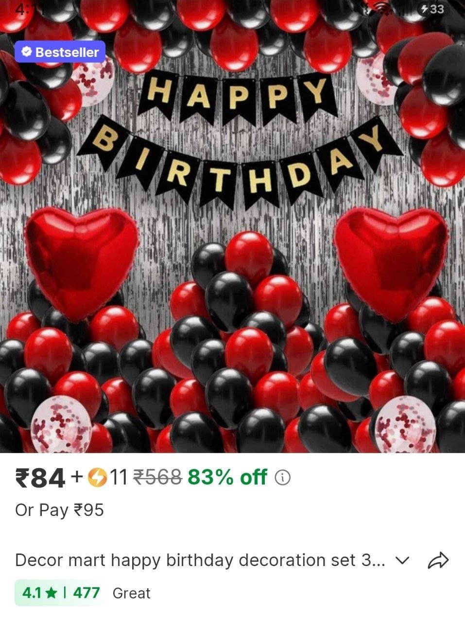 decor mart happy birthday decoration set 30 pc with red heart foil balloon