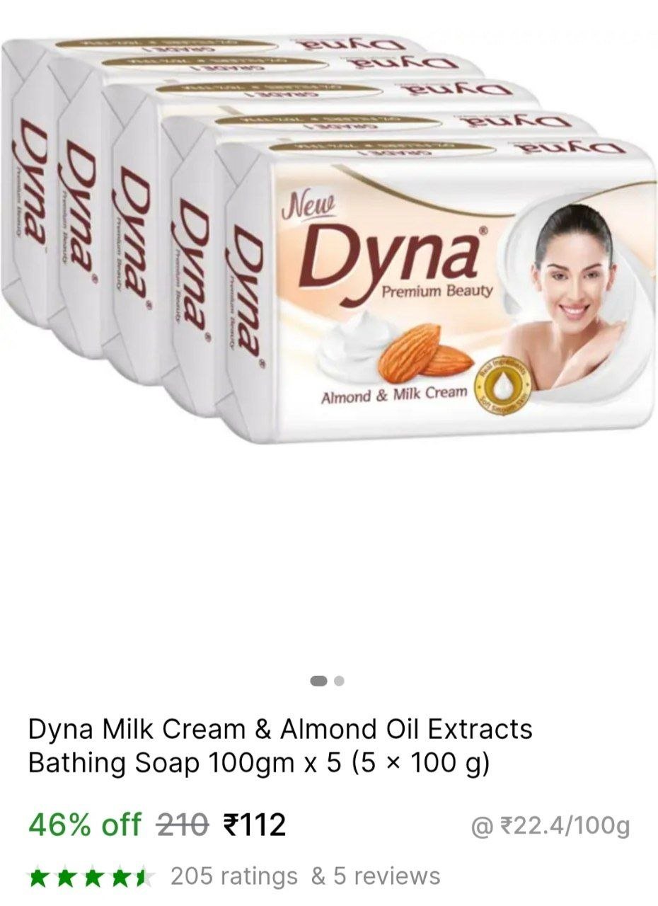 dyna milk cream almond oil extracts bathing soap 100gm x 5