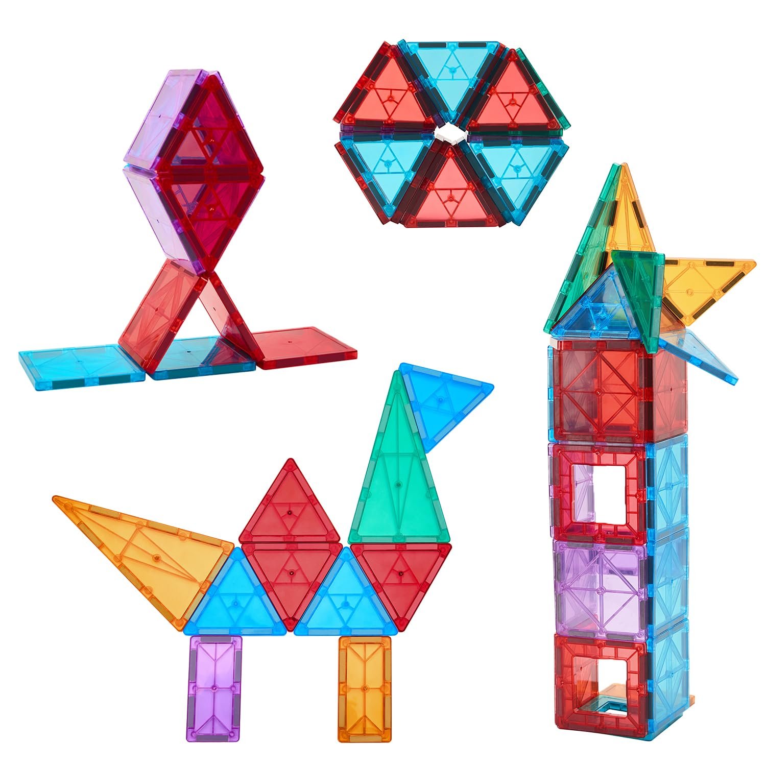 Amazon Brand - Jam & Honey 28 Pieces Magna Tiles Building Blocks for Kids | STEM Toy | Magnetic Toys | Great Birthday Gift | Toys for Kids |Educational & Creative Toy