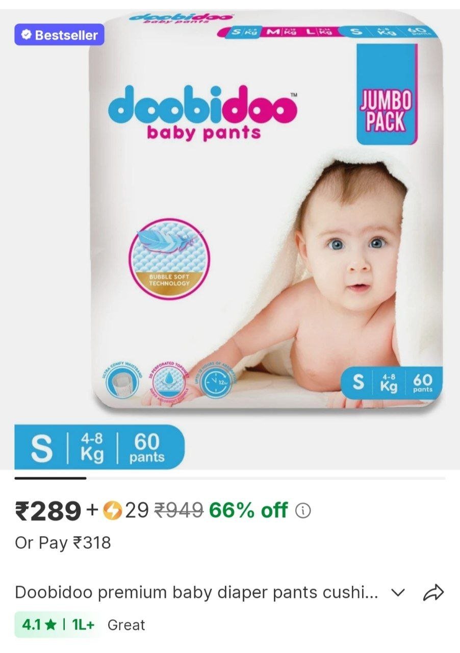 doobidoo premium baby diaper pants cushiony cotton 12 hrs absorption rash free s