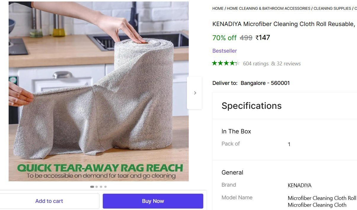 kenadiya microfiber cleaning cloth roll reusable washable paper towels kitchen car dry