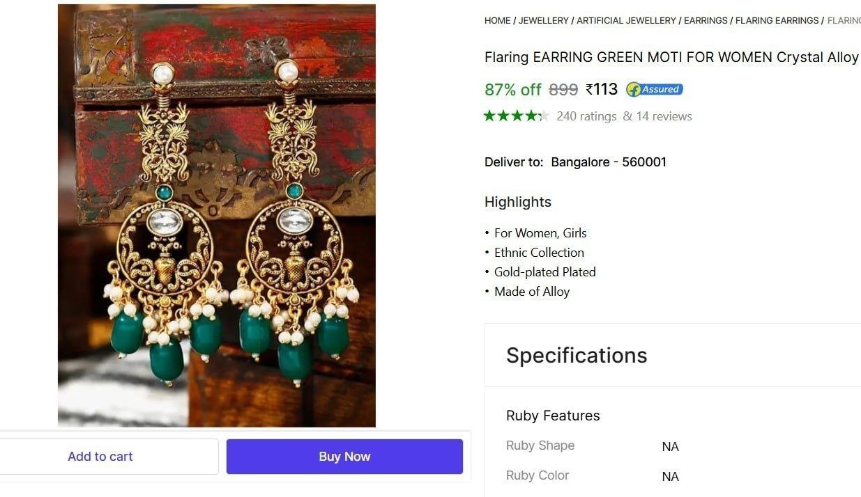 flaring earring green moti women crystal alloy jhumki