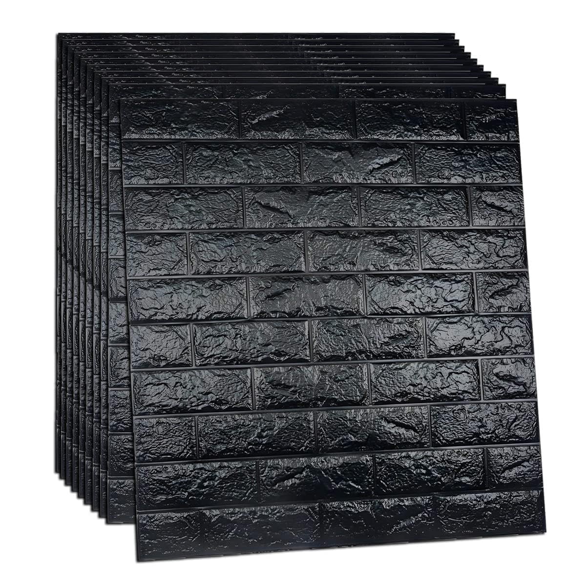 POZET 3D Brick Wallpaper PE Foam self Adhesive Brick Design Wall Stickers/DIY Wallpaper for Home Hotel Living Room Bedroom Cafe Deco (70 x 77 cm) (Black)