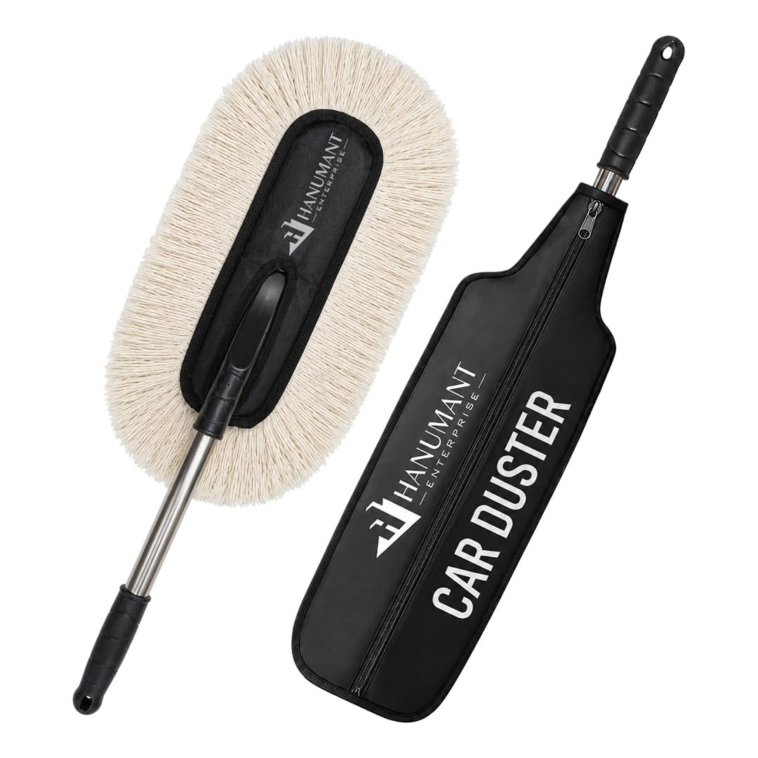 H HANUMANT ENTERPRISE Swift Swipe Car Duster with Paraffin Wax-Treated Cotton Strands | Scratch-Free & Lint-Free Car Cleaning Brush | Long Handle | Reusable Waterless Dust Cleaner for Car, SUV &am