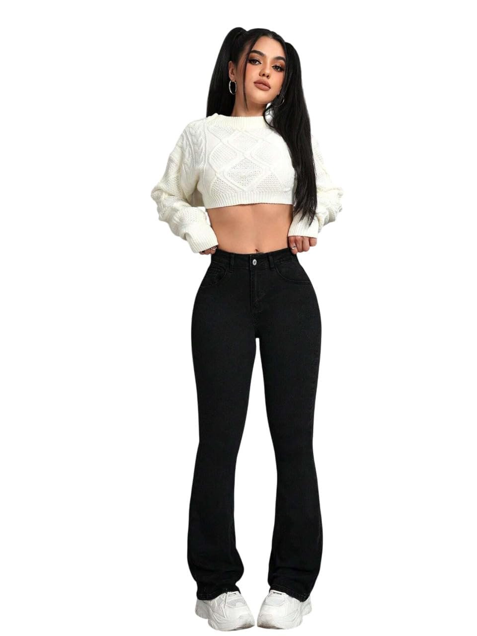 KOTTY Women's Flared Jeans|High Waist Bootcut|Wide Leg|Bell Bottom Denim for Trendy & Comfortable Fit