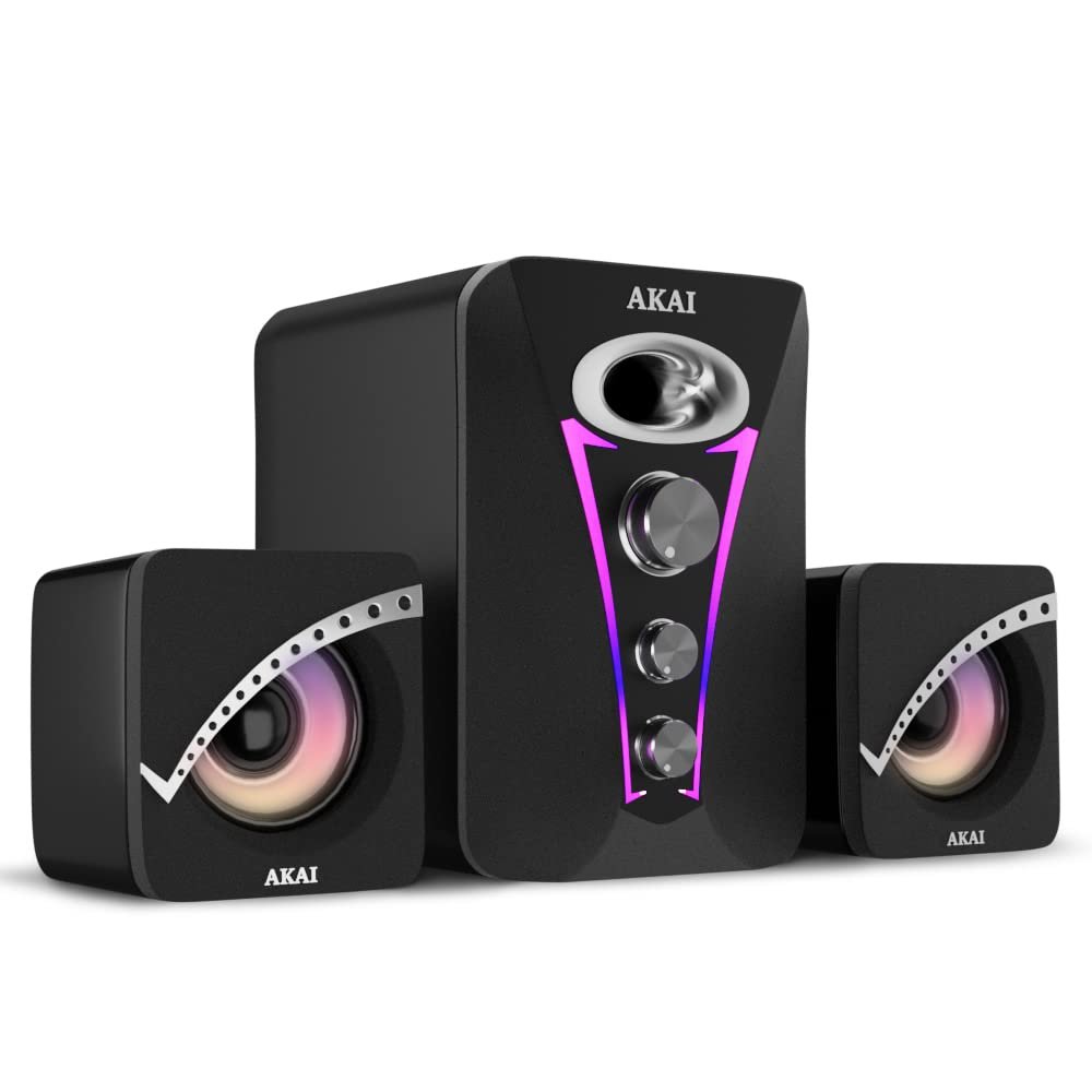 AKAI Zest MS2222 22W 2.1 Channel Wired Gaming Speaker with Subwoofer for Laptop, PC, Desktop, Computer, USB Powered,3.5mm Aux Input with RGB Lights Stereo Bass with Volume Controller - Black