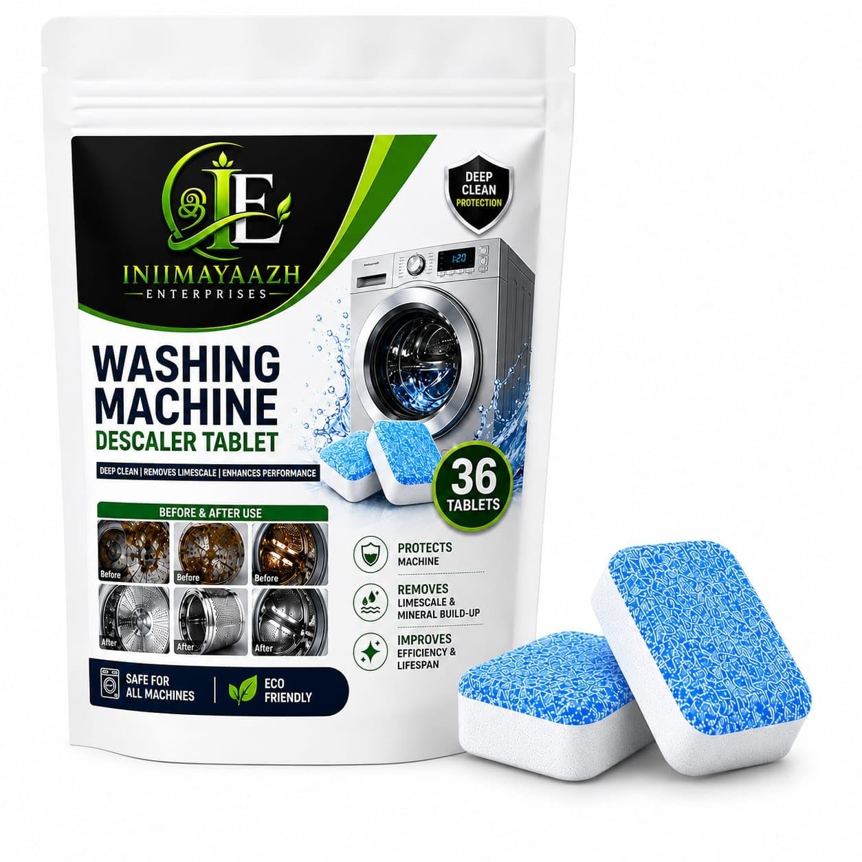Washing Machine Cleaner Tablets| Pack of 36| Washing Machine Descaler&Drum Cleaner| Deep Clean Effervescent Tablet| Limescale Remover | Front &Top Load machine cleaner Tablet