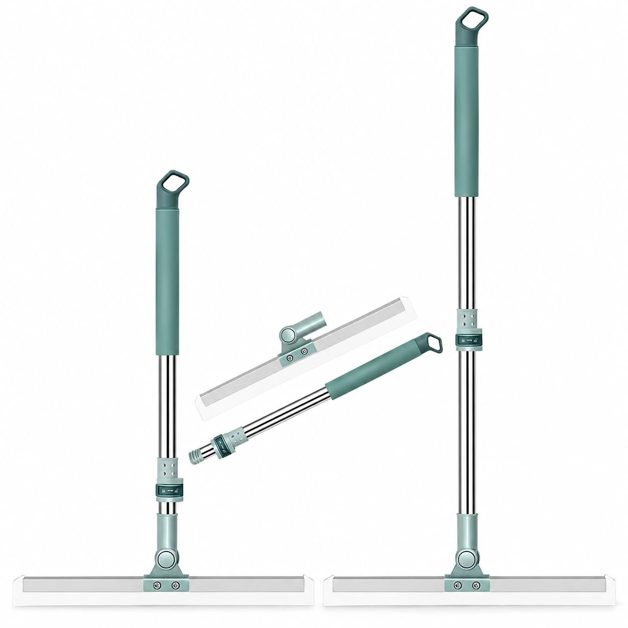 Extendable Silicone Floor Wiper with Stainless Steel Handle, Magic Broom Squeegee and 180° Rotating Head for Wet Dry Bathroom, Kitchen, Tiles and Window Cleaning