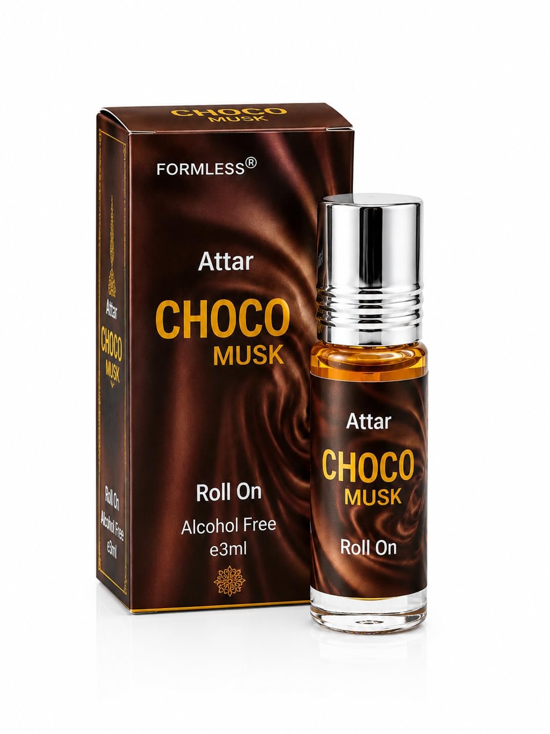 Formless Choco Musk 3ml Attar Unisex – Premium Chocolate Musk Fragrance Oil, Long Lasting Alcohol-Free Perfume, Sweet Scent, Pocket Size Roll-On, Travel Friendly Daily Wear & Special Occasions