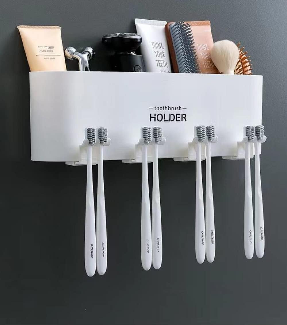 Megharsh Wall Mounted Toothbrush Holder for Bathroom - Stickable Brush Stand with Cover Tooth Brush & Paste Holder for Bathroom Multi.