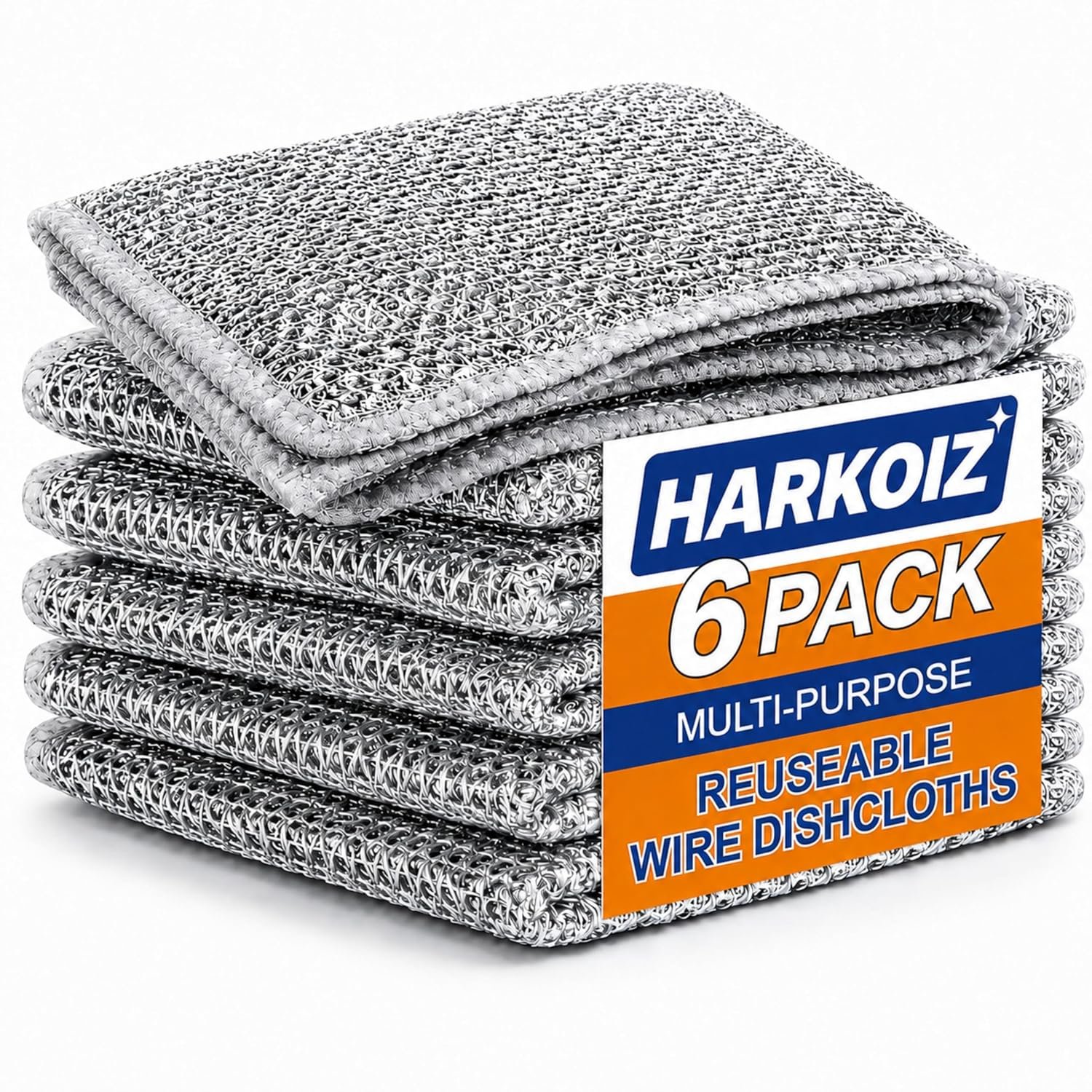 Reusable Wire Dishwashing Cloth Pack of 6 | Non Scratch Wire Dish Cloth for Kitchen | Multipurpose Cleaning Cloth for Dishes, Pots, Pans, Sink, Stove & Glassware