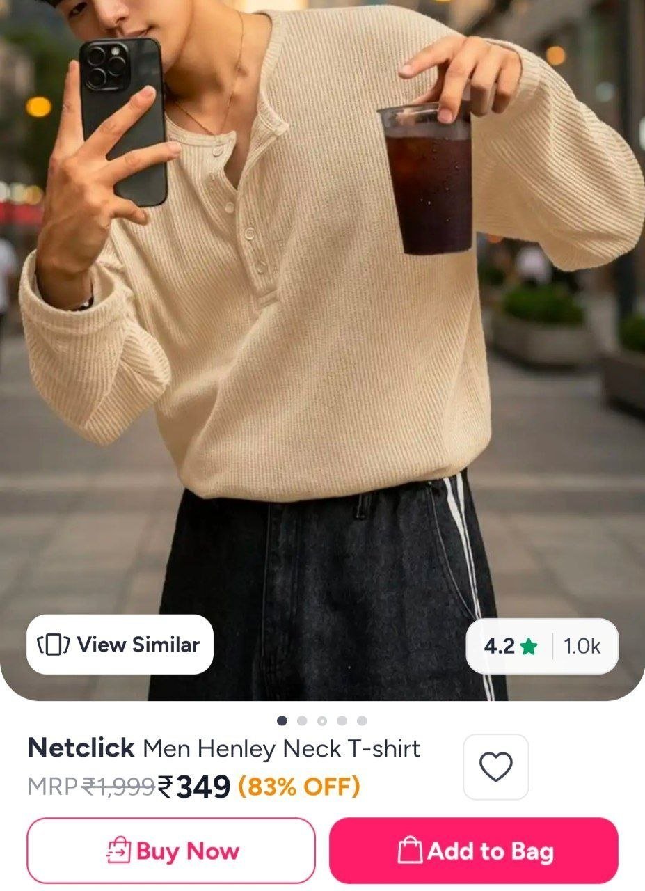 Buy Netclick Men Henley Neck T Shirt -  - Apparel for Men