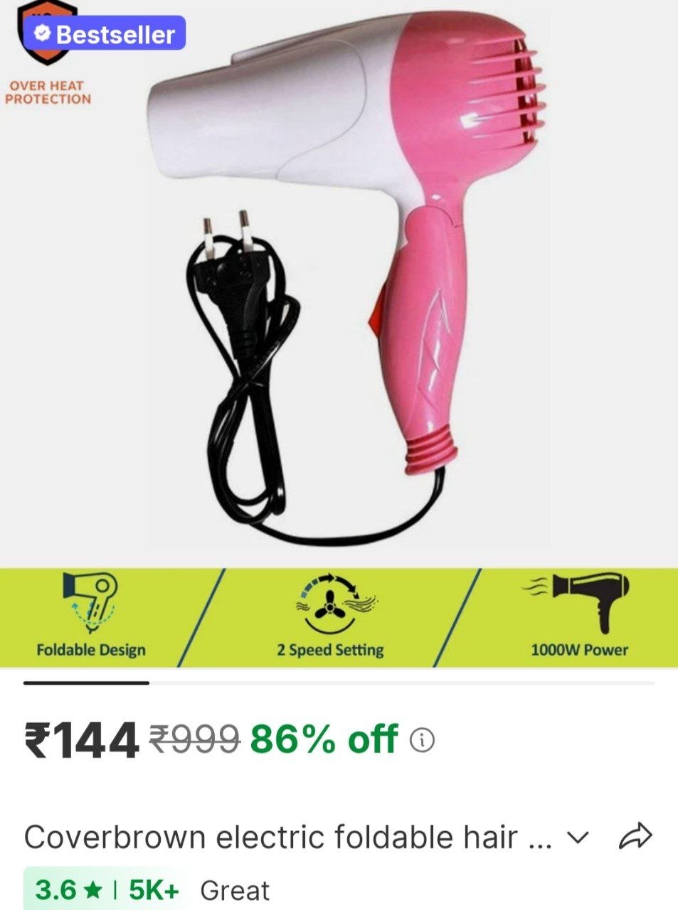 coverbrown electric foldable hair dryer with 2 speed control hair dryer hair dryer