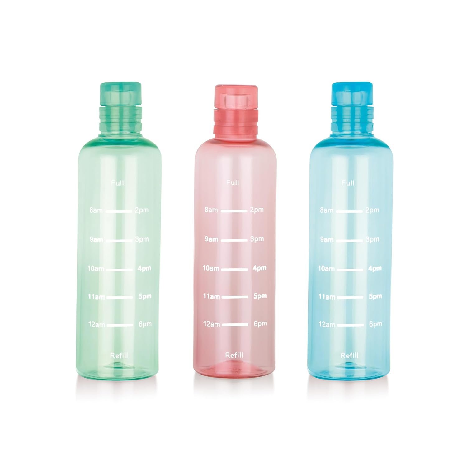 ATTRO Crystal 600ml Plastic Water Bottle BPA Free Leakproof, Fridge Safe with Time Marker to Track Hydration, Encourages Water Intake Set of 3- MultiColors