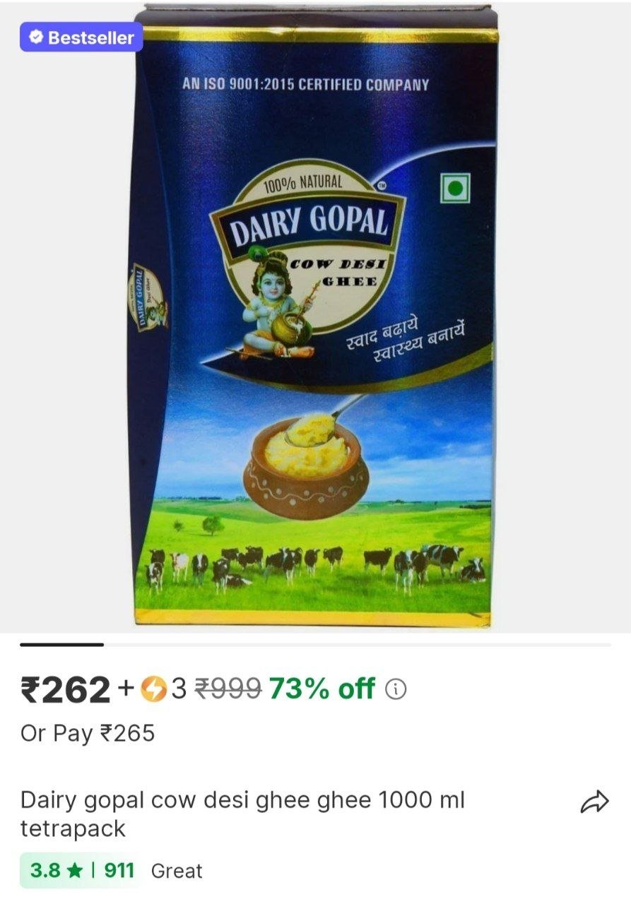 dairy gopal cow desi ghee ghee 1000 ml tetrapack