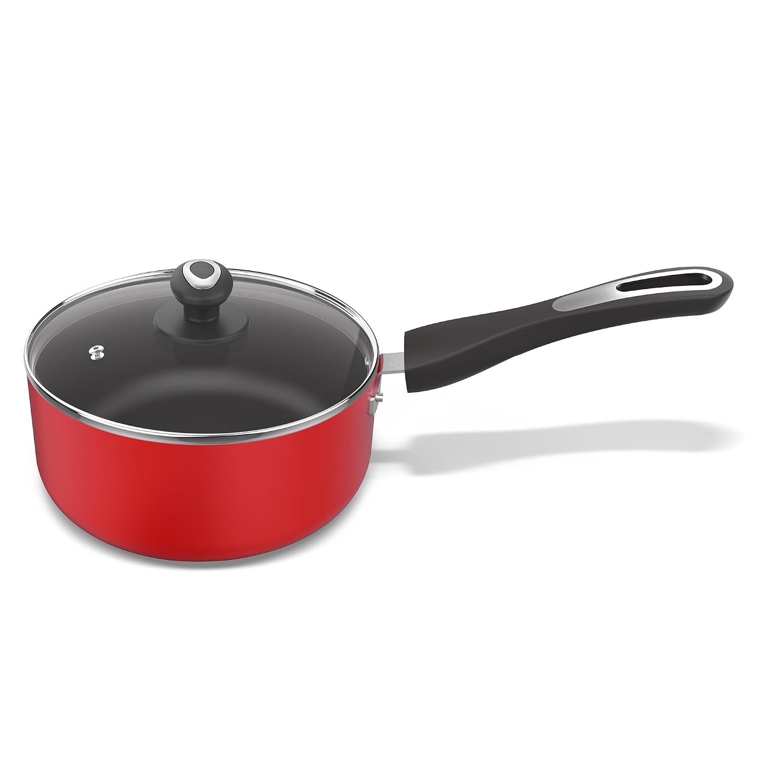 Preethi Dura Collection Non Stick Milk Pan | 16 cm | 5 Star Non Stick | Gas & Induction Compatible | Chilly Red | 1L | 1 Piece | Aluminium
