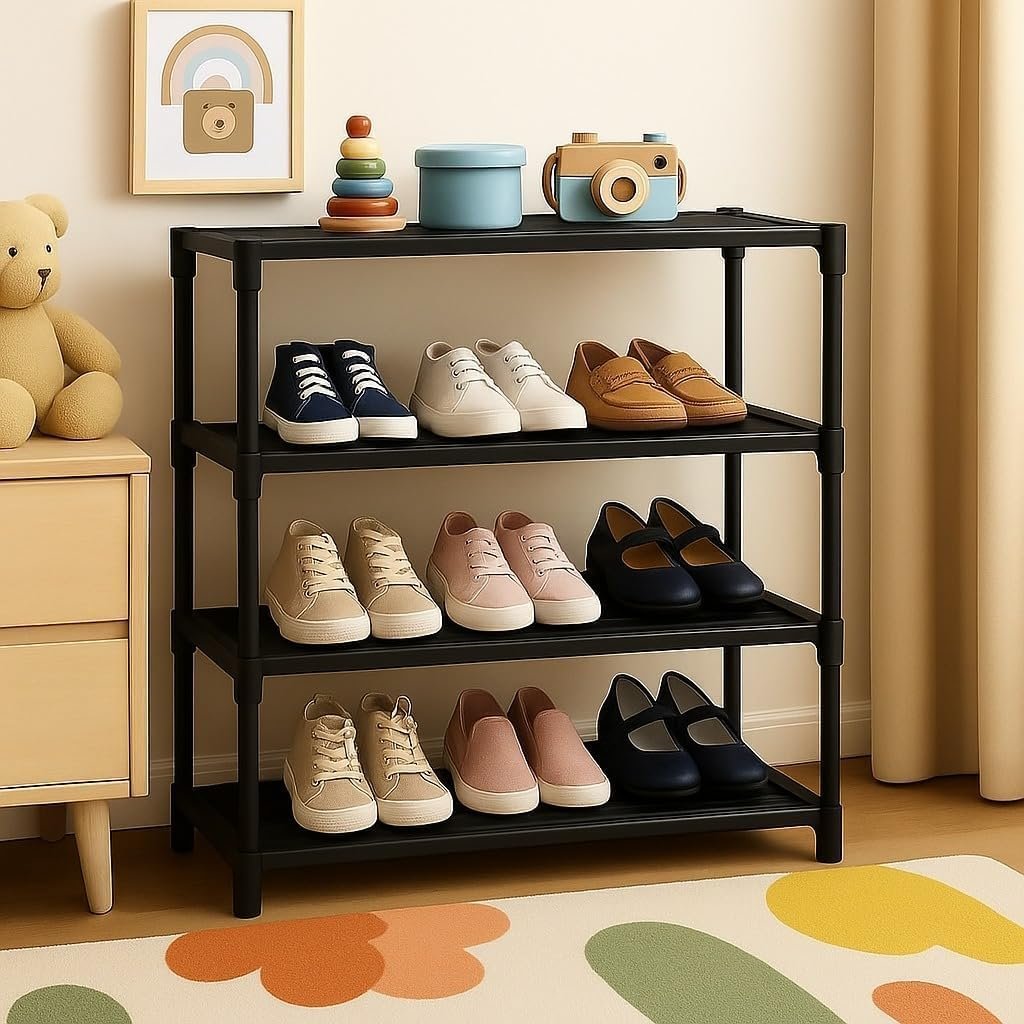 AYSIS Folding Shoe Rack for Home 4 Shelf | Space Saving Shoe Storage Stand for Bedroom, Living Room & Entryway | Portable Footwear Organizer for Shoes, Slippers and Sandals
