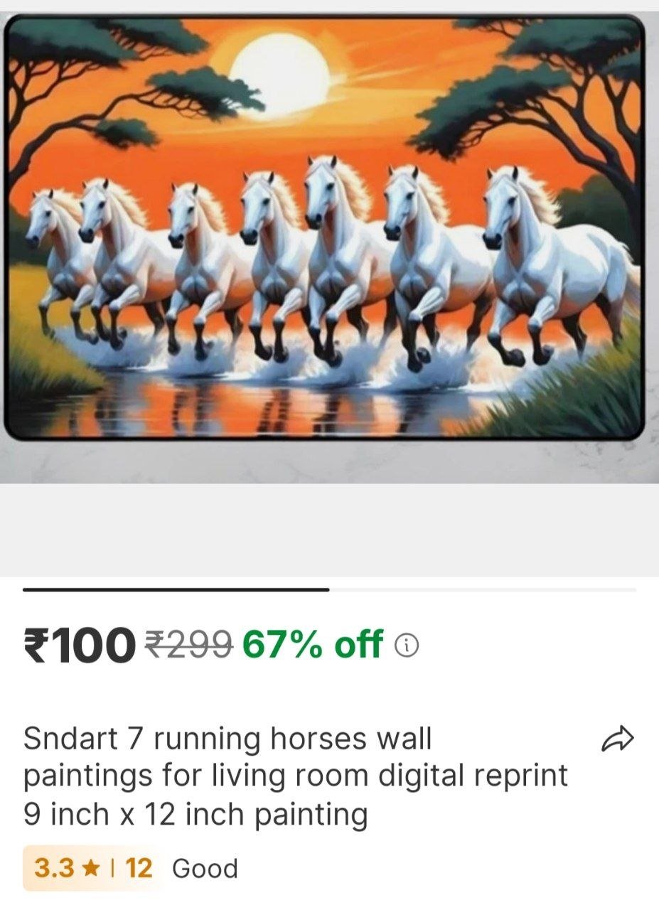 sndart 7 running horses wall paintings for living room digital reprint 9 inch x 12 inch painting
