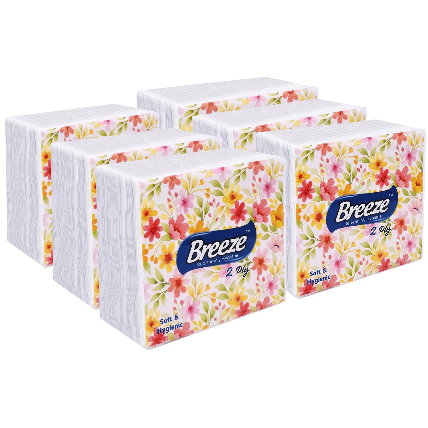 BREEZE BRE004 2 Ply Paper Serviettes Cocktail Napkin Super Soft & More Absorbent Plain Tissue with 50 pulls (Pack of 6/300 Tissues)