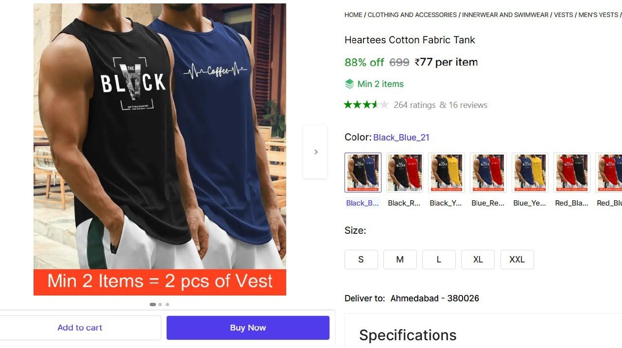heartees cotton fabric tank