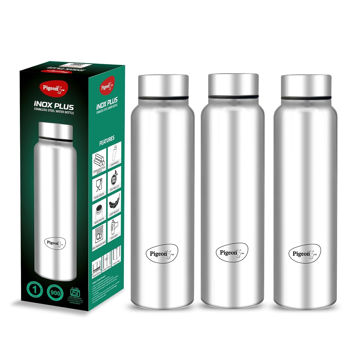 Pigeon Stainless Steel Inox Hydra Plus 900Ml Pack Of 3,Silver