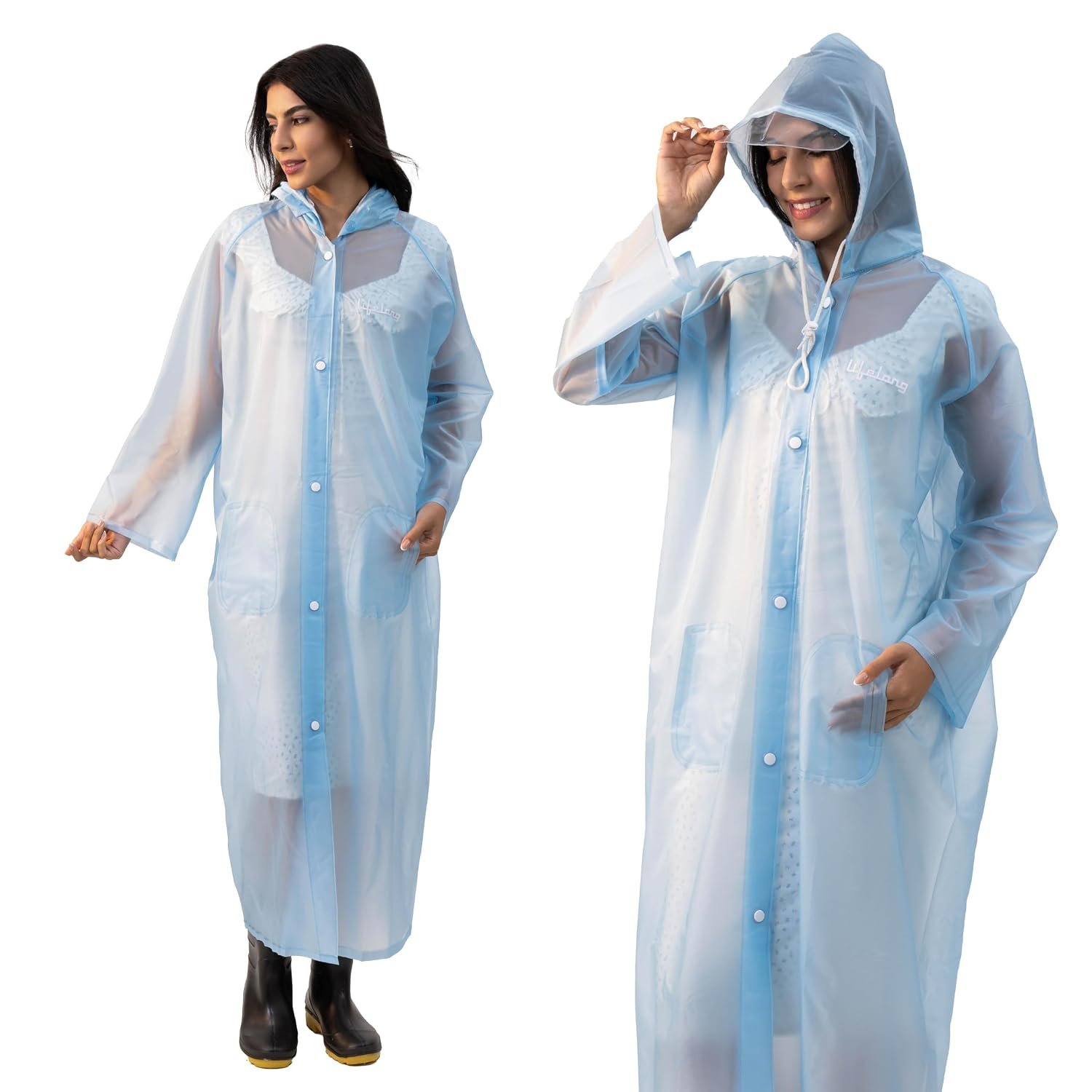 Lifelong Women's Raincoat | 100% Waterproof | Lightweight One-Piece Girls Raincoat With Hood, Side Pocket, Snap Buttons | Portable Travel Raincoat For Hiking, Trekking, Camping (M, Sky Blue)