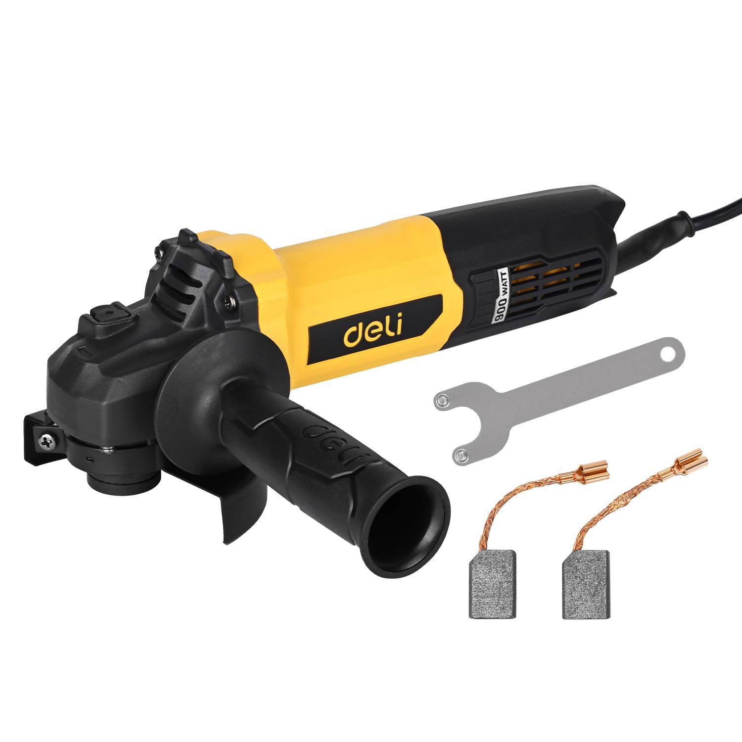 Deli DL-JM100-E2 900W Angle Grinder 100mm Corded Electric Heavy Duty with 12000 RPM Spindle Lock Toggle Switch & Auxilary Handle for Grinding Polishing Cutting