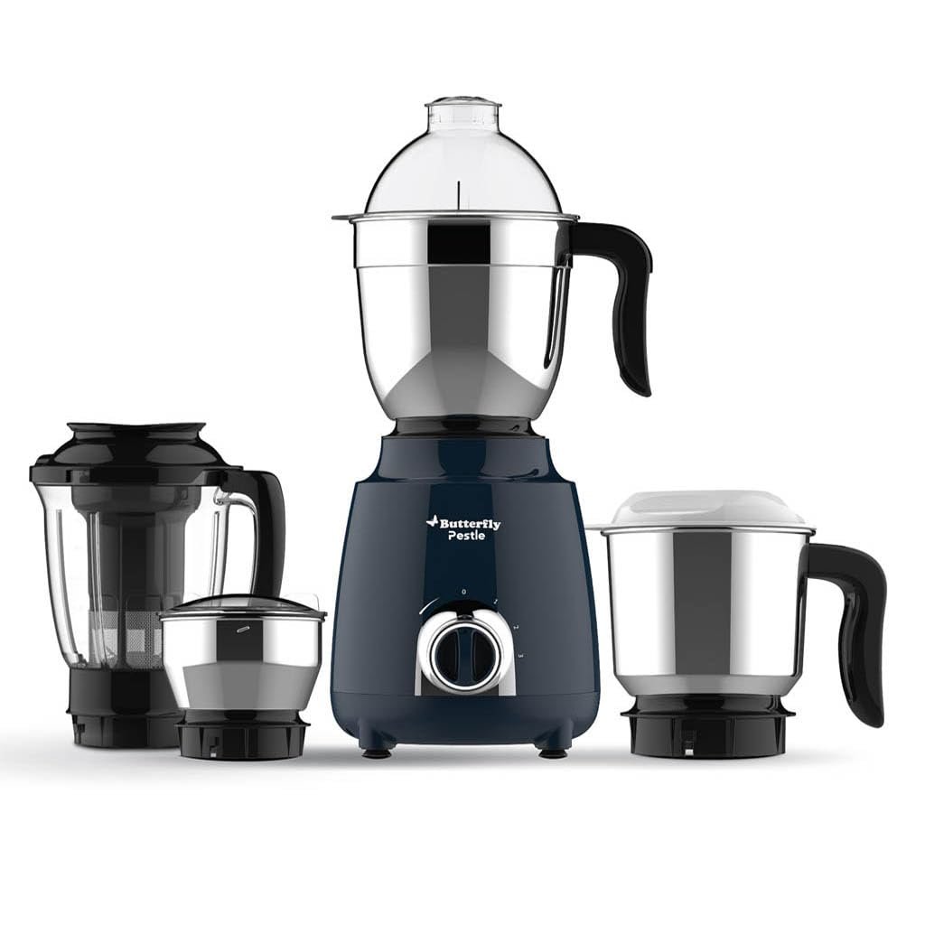 Butterfly Pestle 750W Mixer Grinder with 4 Jars | 3 Stainless Steel Jars & 1 Juicer | ABS Body | Heavy Duty Motor | 2 Years Manufacturer's Warranty | Ink Blue