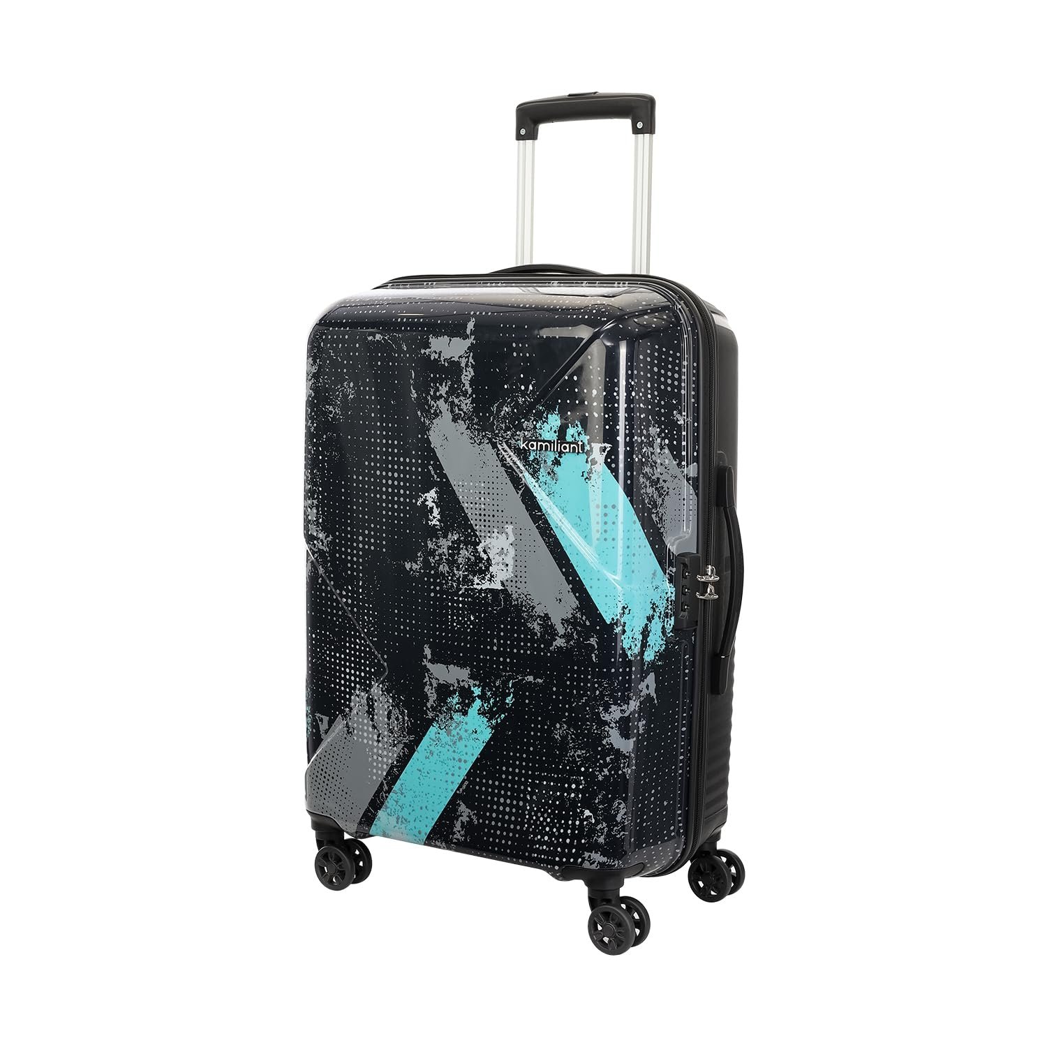 Kamiliant by American Tourister ATHER|Printed Check-in Trolley Bag Medium Size (68 cms) for Travel| Hard Case Polypropylene (PP) Suitcase|360° 8-Wheel Spinner Luggage Trolley|Combination Lock|Black